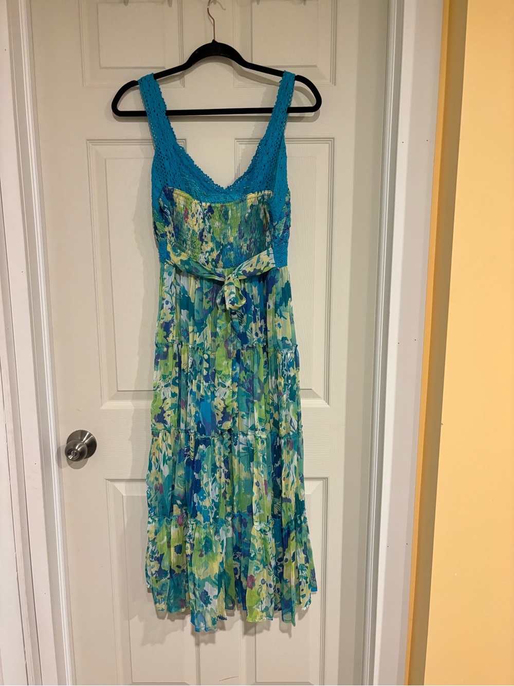Turquoise Crochet Bodice Floral Maxi Dress